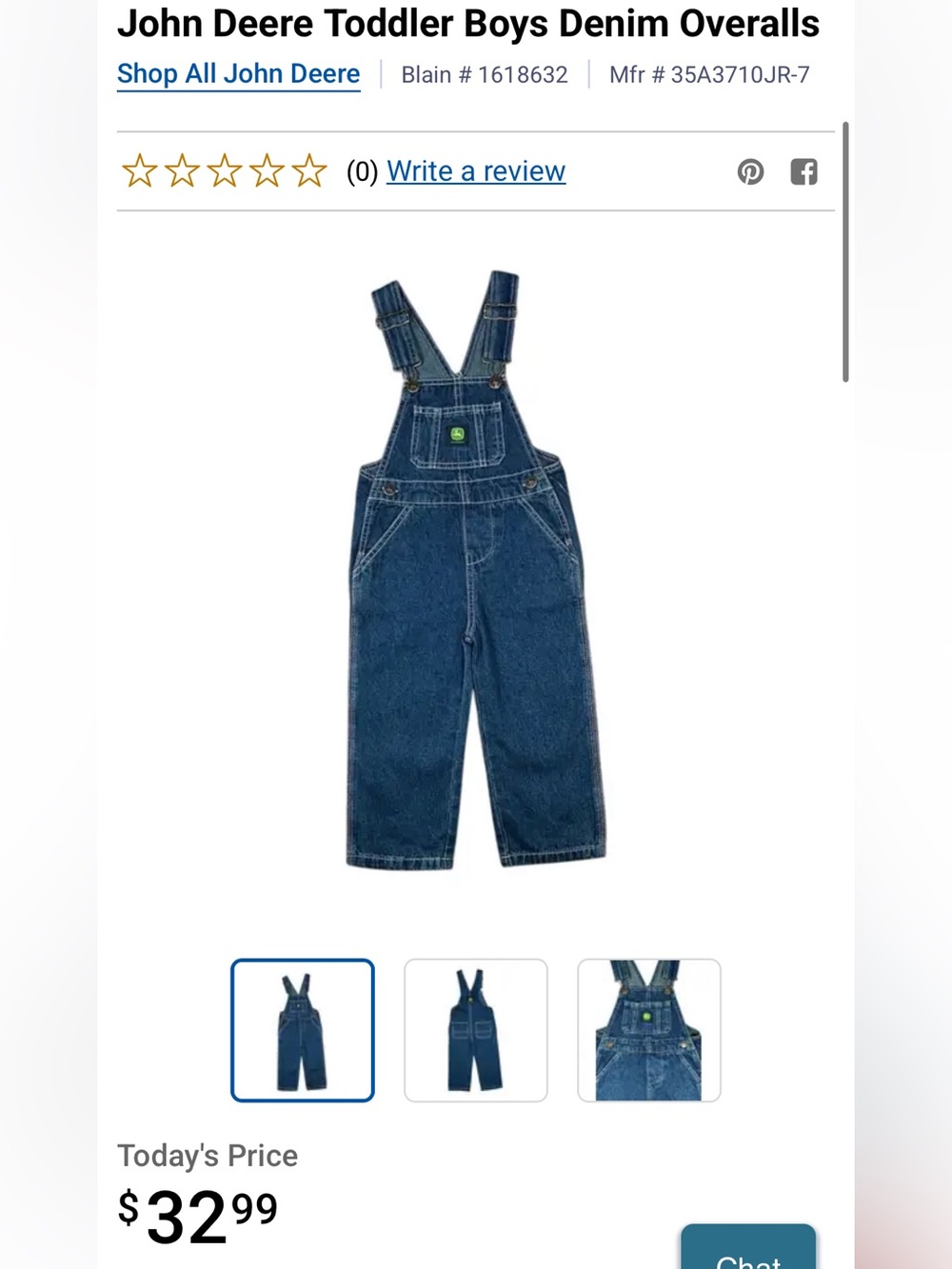 John Deere Toddler Boys Dark Blue Denim Overalls